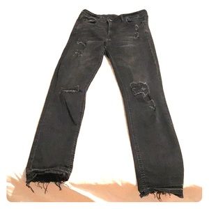 Slim, high waist, ankle back denim ripped jeans